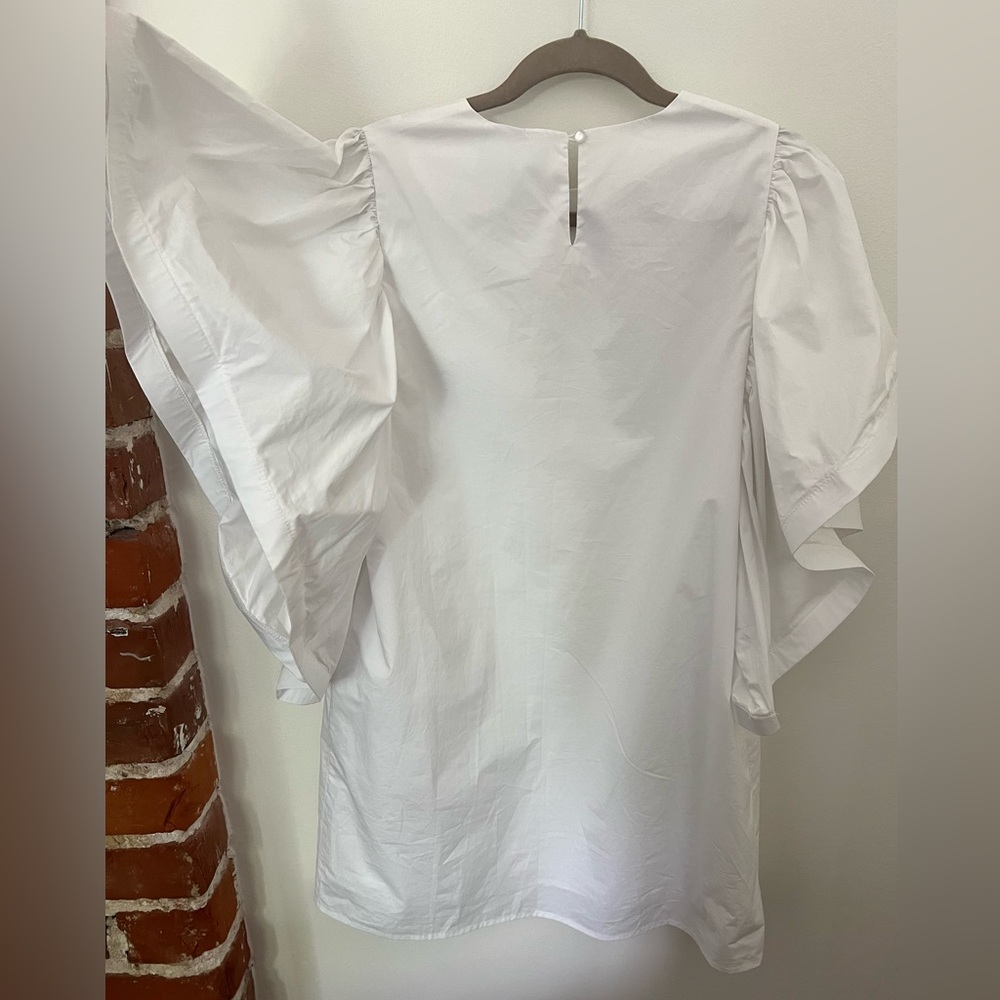 White Dramatic Flutter Sleeve Mini Dress- Has Poc… - image 2